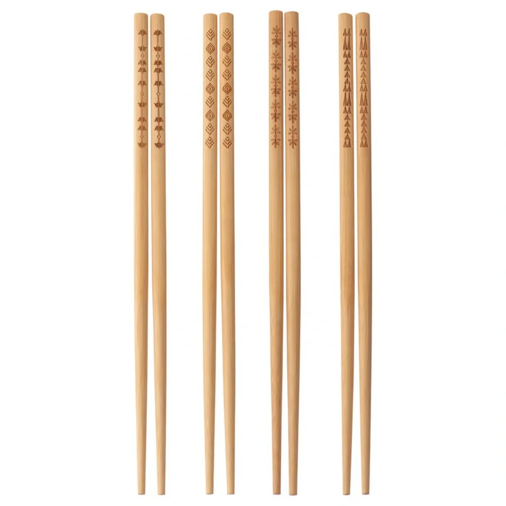Set of 4 Bamboo Chopsticks with Blue & White Porcelain Holders